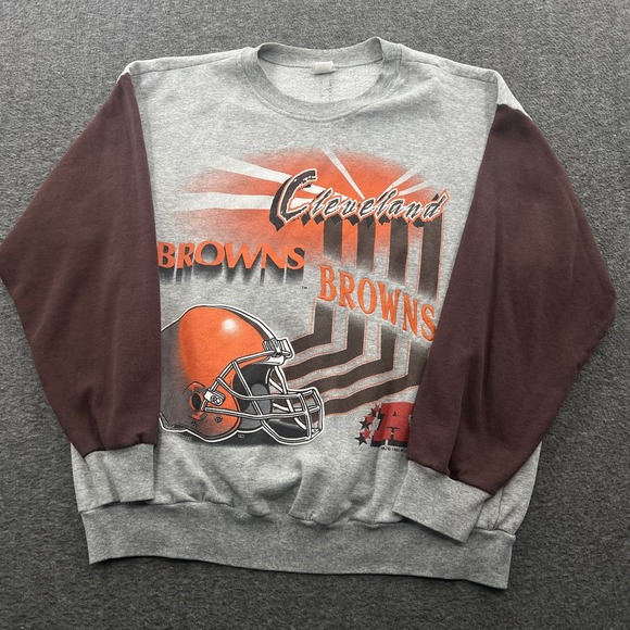 Vintage Cleveland Browns Sweatshirt Mens XL 90s Embroidered NFL MUSA Color Block - Picture 2 of 11
